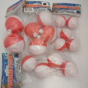 2 Lots Of 15 (Total 30) Red White Top Plastic Fishing Bobbers Floats Mixed Sizes
